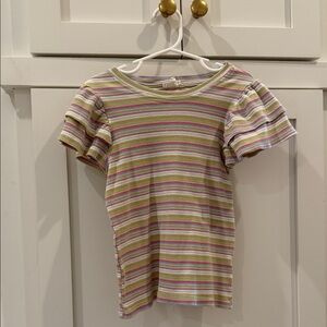 Hayden Girls Striped Kids Shirt with Ruffle Sleeves
